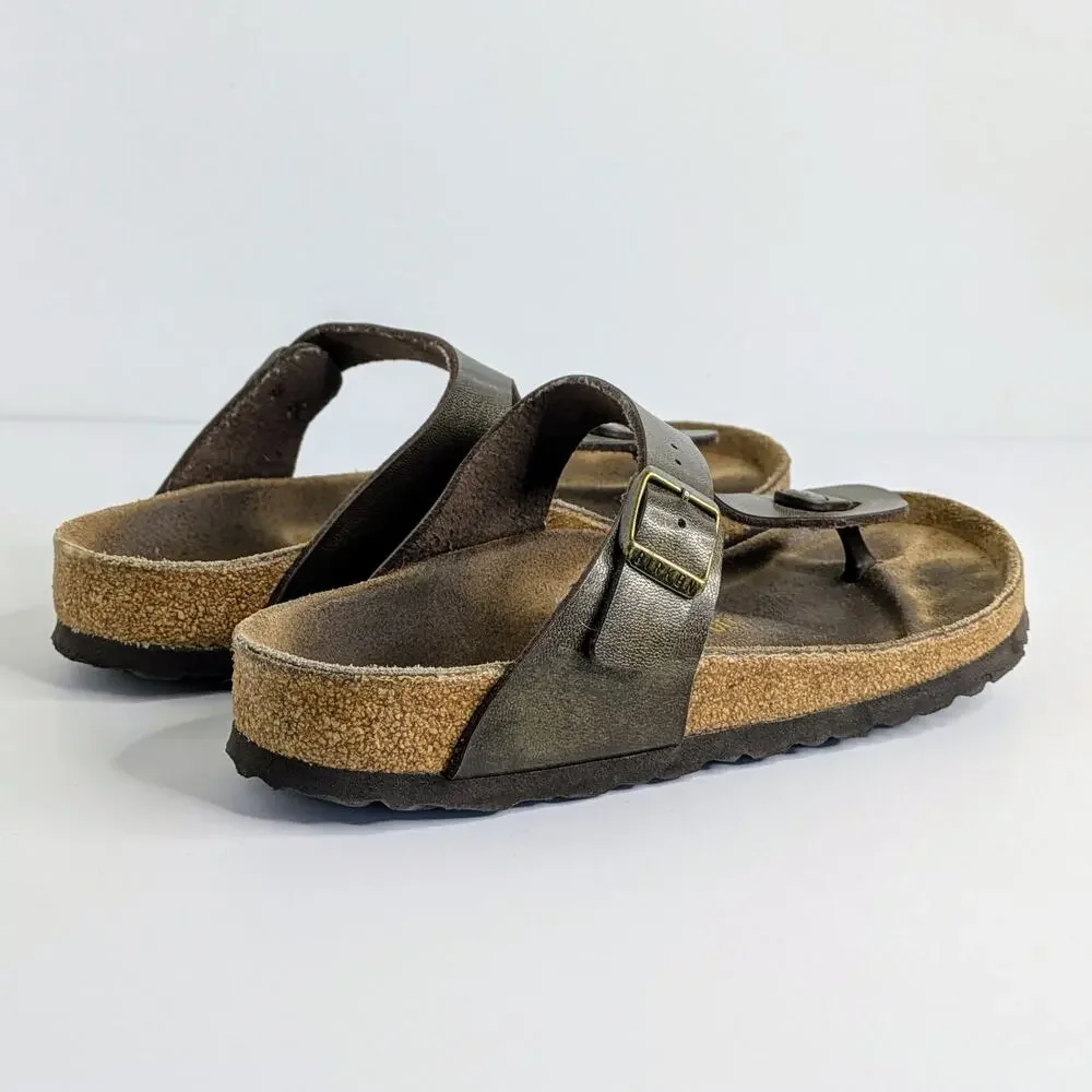 Birkenstock Gizeh Sandals 37 Brown Metallic Thong Flat Cork Footbed 6-6.5